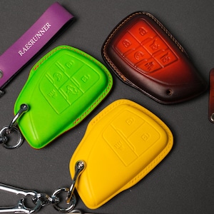Leather Key Fob Cover Compatible with Chevy Z71, Silverado, Colorado ZR2, Tahoe, Suburban, Trail Boss, GMC Sierra, AT4, Denali (2009–2025)