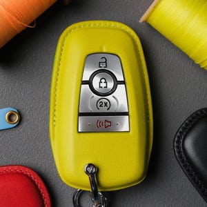 Ford Mustang Dark Horse Mach-E GT Coyote Shelby EcoBoost Leather Key Fob Cover, Remote Keyless Case & Keychain Holder