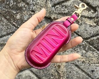 Leather Key Fob Cover for 2023 2024 2025 Mini Cooper S SE Countryman JCW Clubman | Smart Remote Long Key Case MINI Cooper Accessories