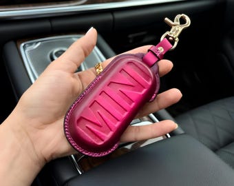 Custodia in pelle per portachiavi per Mini Cooper S SE Countryman JCW Clubman 2023 2024 2025 / Custodia lunga per chiave telecomando intelligente MINI Cooper Accessori