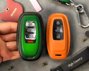 Handmade Leather Key Fob Cover, Car Remote Case for Audi A1 A3 A4 A5 A6 A7 Q3 Q5 Q7 E-tron – Custom Gift for Him
