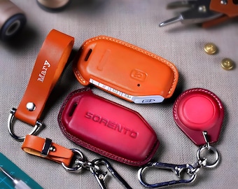 Cover Fit Sorento Sportage Stinger Hybrid X-Pro GT Leather Key Fob Cover Case 2015-2026 Smart Key Shell Custom Name Logo Personalized