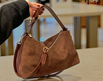 Faux Suede Hobo Bag: Slouchy Shoulder Bag with Adjustable Strap