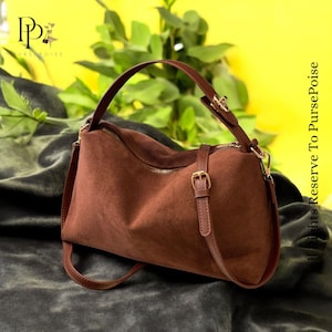 Soft Suede Tote Bag - Slouchy Style Leather Shoulder Bag for Women, Casual and Elegant Suede Handbag