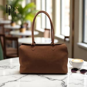 Sac fourre-tout en cuir et daim pour femme, sac à main en daim cognac, sacoche en cuir souple, disquette de tous les jours, cadeau pour la fête des mères