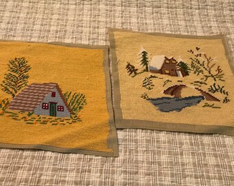 Pair of Vintage Cross-Stitch Panels