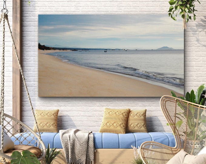 A New Dawn by the Seashore - Beach Landscape Painting, A Tranquil Coastal Morning Digital Artwork