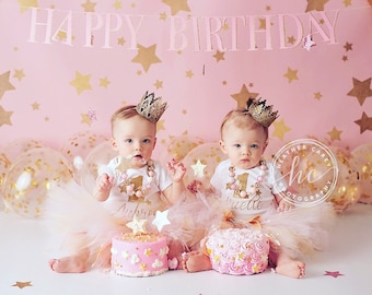 Twinkle Twinkle Little Star First Birthday Outfit Girl | Pink and Gold Tutu Outfit Twin Girls Gift by Strawberrie Rose Tutus