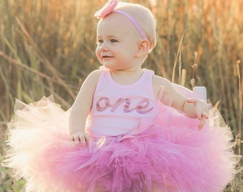 Rose Birthday Outfit Girl | 1st Birthday Gift | Baby Girl First Birthday Outfits | Baby Tutu Dress | Cake Smash Outfit Girl || Dusty Pink Z
