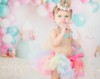 Sweet One Birthday Girl Outfit | Rainbow Cake Smash Birthday Tutu