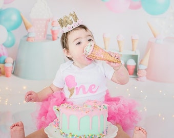 Sweet One First Birthday Outfit Girl | Ice Cream Party Cake Smash Outfit | 1 Year Old Baby Girl Birthday Tutu Dress