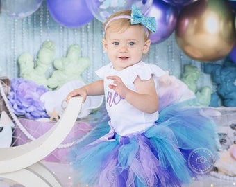 Mermaid Birthday Outfit | Personalized 1st Birthday Gift | Under the Sea First Birthday Tutu Dress | Cake Smash Photo Outfits for Baby Girl