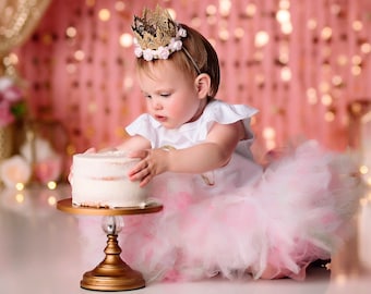 First Birthday Pink and Gold Cake Smash Tutu Dress for 1 Year Old