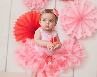 Flower Themed Birthday Outfit - Coral Flower Girl Dress