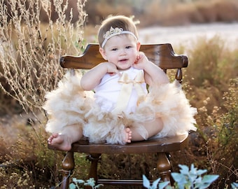 Gold First Birthday Outfit Girl | One Year Old Girl Birthday Outfit | 1st Birthday Tutu Dress | Flower Girl Dress | 1 Year