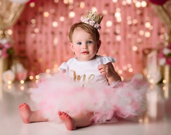 First Birthday Outfit for One Year Old Girl | 1st Birthday Tutu Dress | Pink Cake Smash