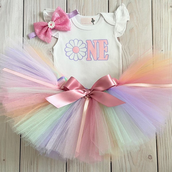 Groovy One Birthday Outfit Girl | Baby Girl 1st Birthday Gift | Wild Flower Themed Tutu Set