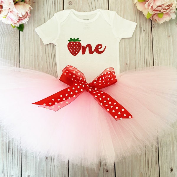 Strawberry First Birthday Outfit Girl | One Year Old Girl Birthday Outfit | 1st Birthday Tutu Dress | Cake Smash Baby Girl | 1 Year