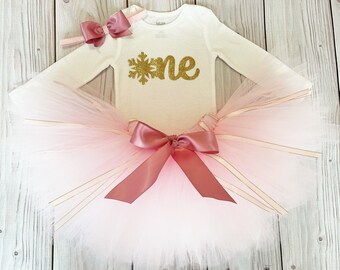 Snowflake Birthday Outfit Girl | Blush Winter OneDerLand 1st Birthday Tutu Dress | Cake Smash Baby Girl | One Year Old