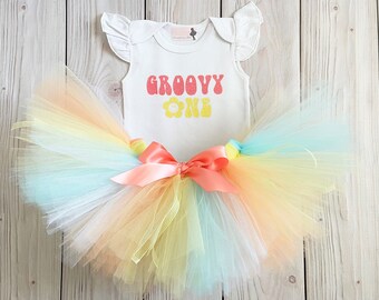 Groovy One Birthday Outfit Girl | 1st Birthday Cake Smash Outfit | One Groovy Girl Birthday Theme | 70s Retro Dress | Sunshine Tutu