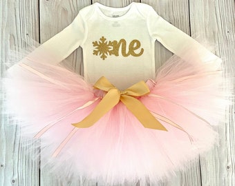 Snowflake Birthday Outfit Girl | Pink and Gold Winter OneDerLand 1st Birthday Tutu Dress | Cake Smash Baby Girl | One Year Old
