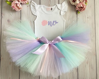 Pastel Mermaid First Birthday Outfit for Baby Girls 1st Birthday Party | Cake Smash Tutu | Gift for Baby Girls First Bday