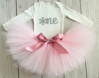 OneDerLand First Birthday Outfit Girl | One Year Old Girl Tutu Dress | Cake Smash Baby Girl | Pink and Silver Snowflake Gift for Baby Girl