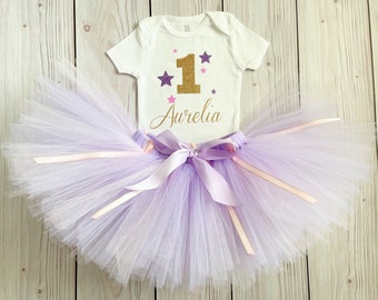 First Trip Around the Sun Baby Girl Birthday Outfit |Lavender and Pink Space Birthday Dress 1 Year Old Birthday Gift | two the Moon