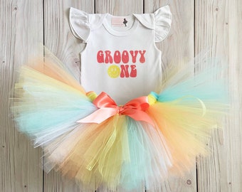 One Groovy Baby First Birthday Outfit Girl | Hippie Happy Face Cake Smash Outfit | Flower Power 1st Birthday Tutu Dress