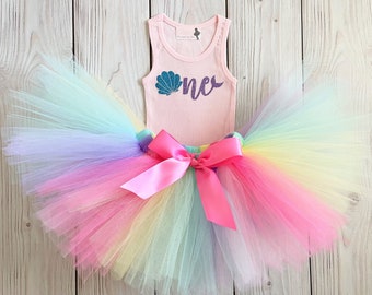 Rainbow Mermaid First Birthday Outfit for 1 Year Old Baby Girl