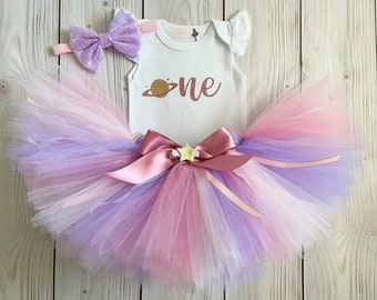 Outer Space Theme Baby Girl Birthday Outfit | Galactic 1st Birthday Tutu Dress | Saturn Planet First Birthday Cake Smash Outfit