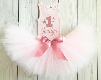 Twinkle Little Star Birthday Outfit for Baby Girl | Rose Gold and Blush Pink Cake Smash Tutus