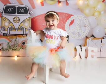 Groovy One Birthday Outfit Girl | Boho Hippie Peace Cake Smash Outfit | Flower Power First Birthday Tutu Dress