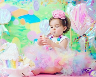 Candyland First Birthday Outfit for Baby Girl | Pastel Rainbow 1st Birthday Cake Smash Outfit Girl