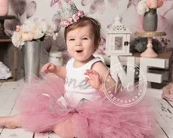 Dusty Rose Tutuklänning: Första födelsedagsoutfit, Cake Smash