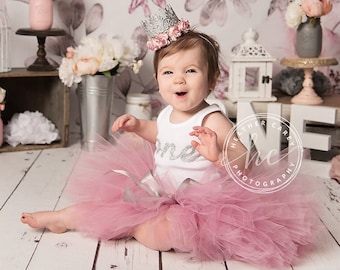 Cake Smash Outfit Girl | Baby Girl Dresses | First Birthday Outfit Baby Girl | 1st Birthday Gift | Rose Mauve Silver Tutu