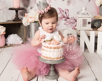 Pink Rose Cake Smash Outfit | First Birthday Girl