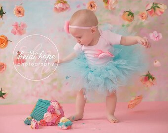 First Birthday Outfit Girl | 1st Birthday Girl Outfits | Baby Dresses | Baby Tutu |  Pink Aqua Cake Smash Outfit Girl | Baby Girl Gift