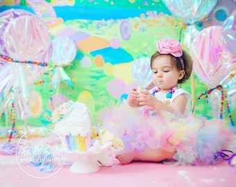 Candyland First Birthday Outfit Girl | Pastel Rainbow 1st Birthday Cake Smash Outfit Girl by Strawberrie Rose Tutus