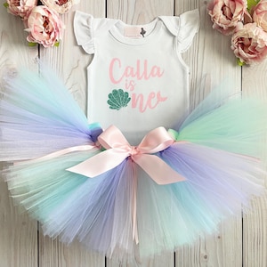 Whimsical “ONEder the Sea” Mermaid 1st Birthday Outfit – Pastel Under the Sea Baby Girl Tutu for Cake Smash