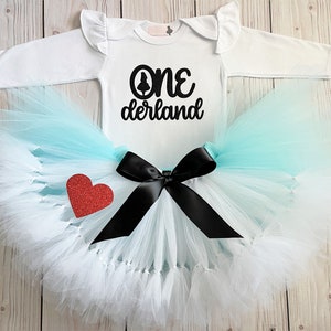 First Birthday Outfit Alice in Wonderland Themed Smash Cake Outfits for 1 Year Old Baby Girl Alice in Onederland 1st Birthday Gift image 2