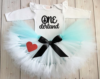 Alice in Onederland First Birthday Outfit | Cake Smash Tutu for 1 Year Old Baby Girl 1st Birthday Gift | Alice in Wonderland Themed