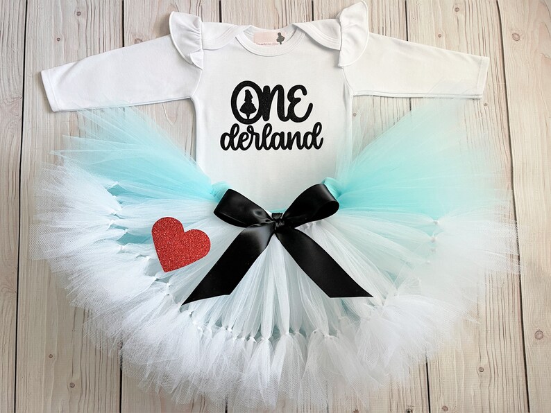 First Birthday Outfit Alice in Wonderland Themed Smash Cake Outfits for 1 Year Old Baby Girl Alice in Onederland 1st Birthday Gift image 2