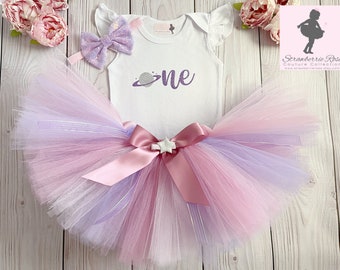 First Trip Around the Sun Baby Girl Birthday Outfits | Blush Pink and Lavender Birthday Tutu Dress | First Birthday Cake Smash Outfits Girl