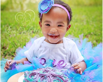 First Birthday Tutu Dress - Purple  Turquoise Cake Smash Outfit - Toddler Party Attire