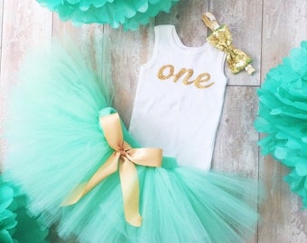 Mint Birthday Outfit for Baby Girl - Ballerina Themed  Cake Smash Tutu