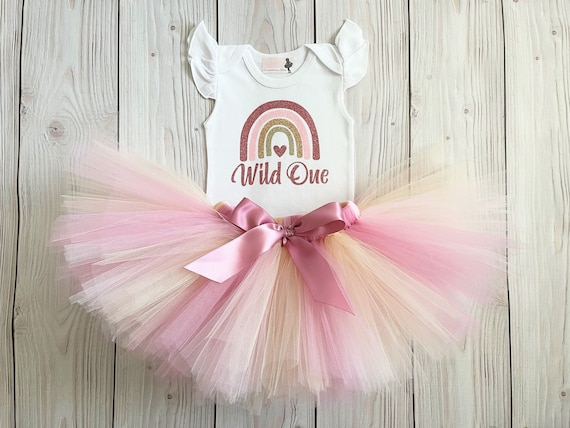 Boho Wild One Rainbow 1st Birthday Dress | First Birthday Cake Smash Outfit Girl | Neutral Pink Champagne Gold Rose Mauve Tutu Il_570xn