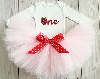 Strawberry Sweet One Birthday Outfit for Baby Girl