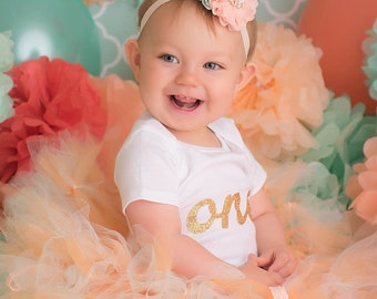 Peach and Mint First Birthday Tutu Dress for Summer Cake Smash - Fashionable Outfit for Little Ones