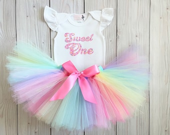 Sweet One Birthday Outfit | Sweet One 1st Birthday Tutu | Cake Smash Outfit | Rainbow Baby Girl Tutu | Donut Grow Up Themed Party Dress